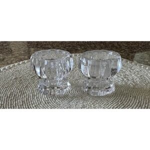 Deplomb Lead Crystal 2" Tea Light Taper Candle Holders Set‎ of 2 Ribbed EUC